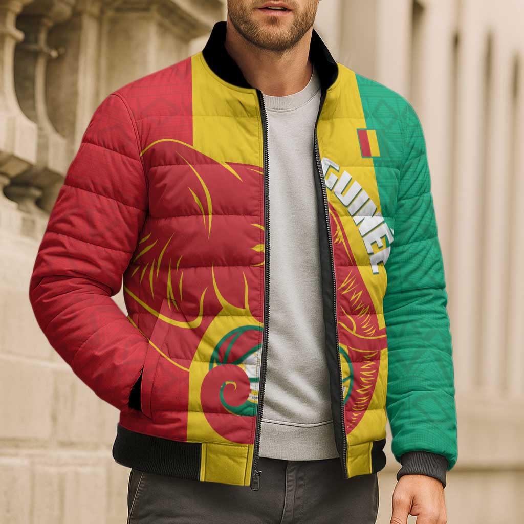 Guinea Basketball Custom Bomber Puffer Jacket Syli Nationale African Pattern - Wonder Print Shop