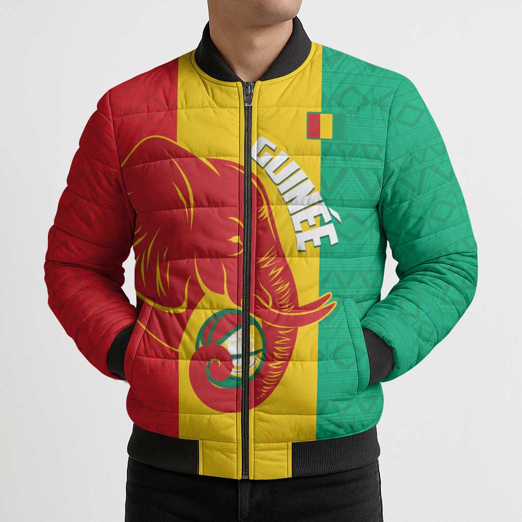 Guinea Basketball Custom Bomber Puffer Jacket Syli Nationale African Pattern - Wonder Print Shop