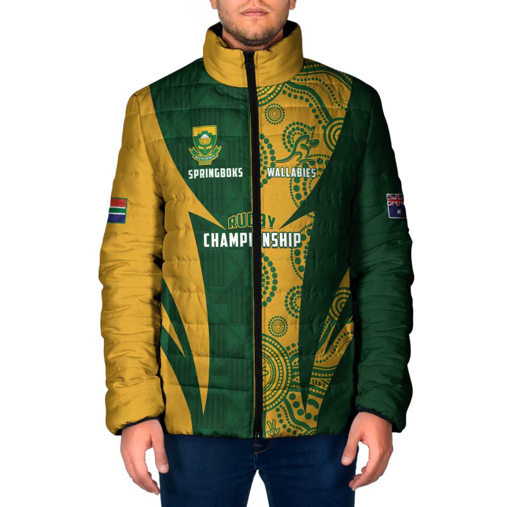 South Africa Australia Rugby Custom Padded Jacket Springboks Wallabies Together - Wonder Print Shop