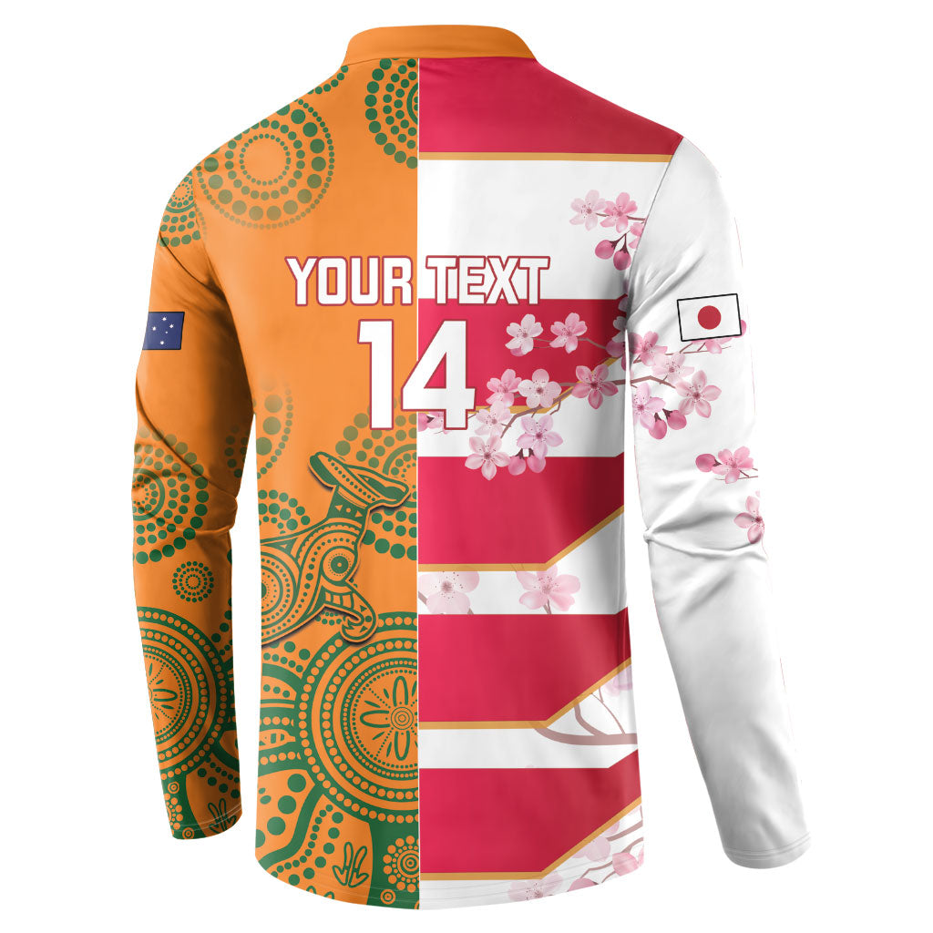 Australia and Japan Rugby Custom Button Sweatshirt Wallabies Brave Blossoms Together