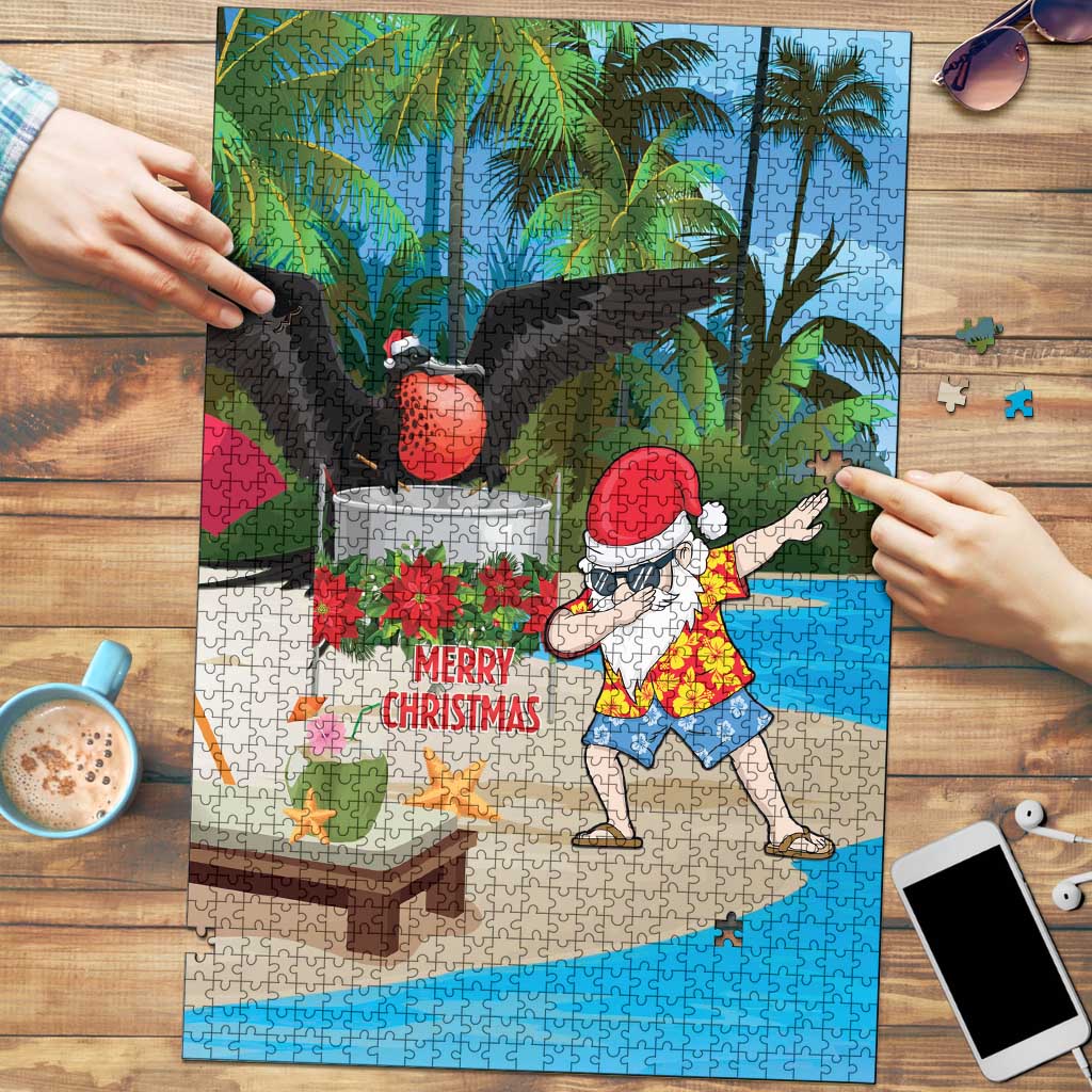 Antigua And Barbuda Christmas Puzzle Magnificent Frigatebird Dabbing Santa - Wonder Print Shop