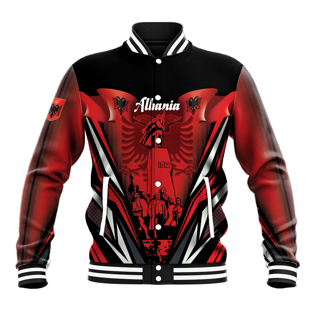 Dita e Flamurit Albania Personalised Baseball Jacket Independence Monument Black Double-headed Eagle