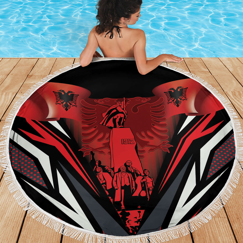 Dita e Flamurit Albania Beach Blanket Independence Monument Black Double-headed Eagle