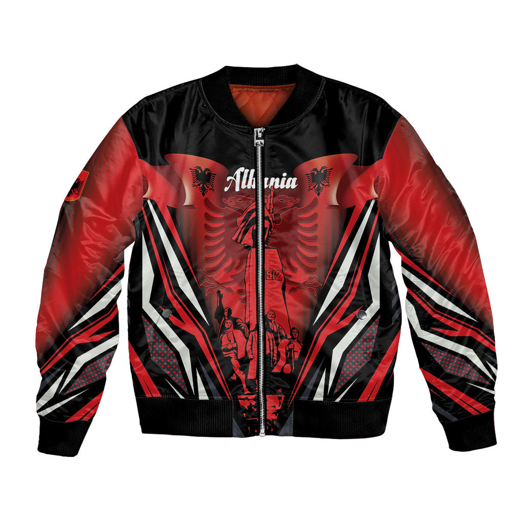 Dita e Flamurit Albania Personalised Bomber Jacket Independence Monument Black Double-headed Eagle