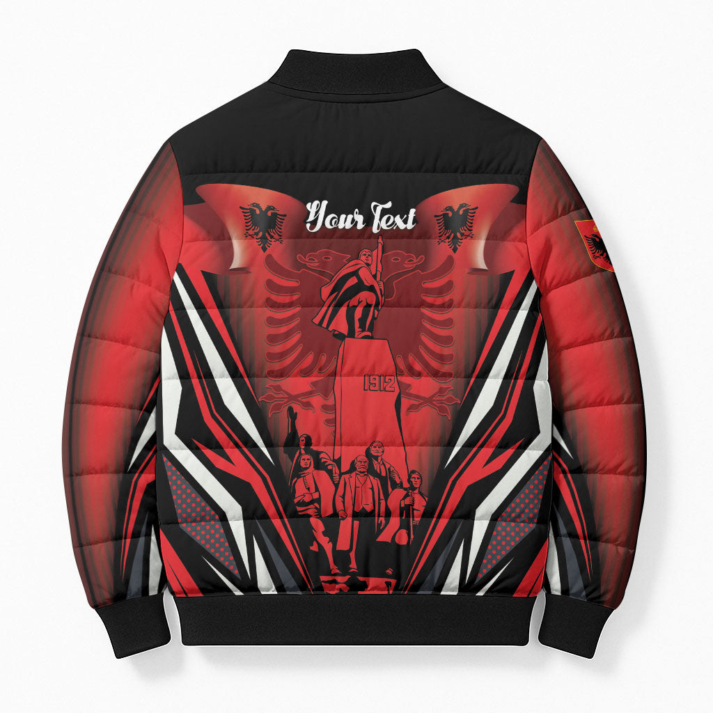 Dita e Flamurit Albania Personalised Bomber Puffer Jacket Independence Monument Black Double-headed Eagle