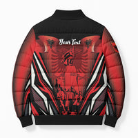 Dita e Flamurit Albania Personalised Bomber Puffer Jacket Independence Monument Black Double-headed Eagle
