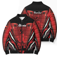 Dita e Flamurit Albania Personalised Bomber Puffer Jacket Independence Monument Black Double-headed Eagle