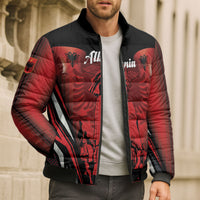 Dita e Flamurit Albania Personalised Bomber Puffer Jacket Independence Monument Black Double-headed Eagle