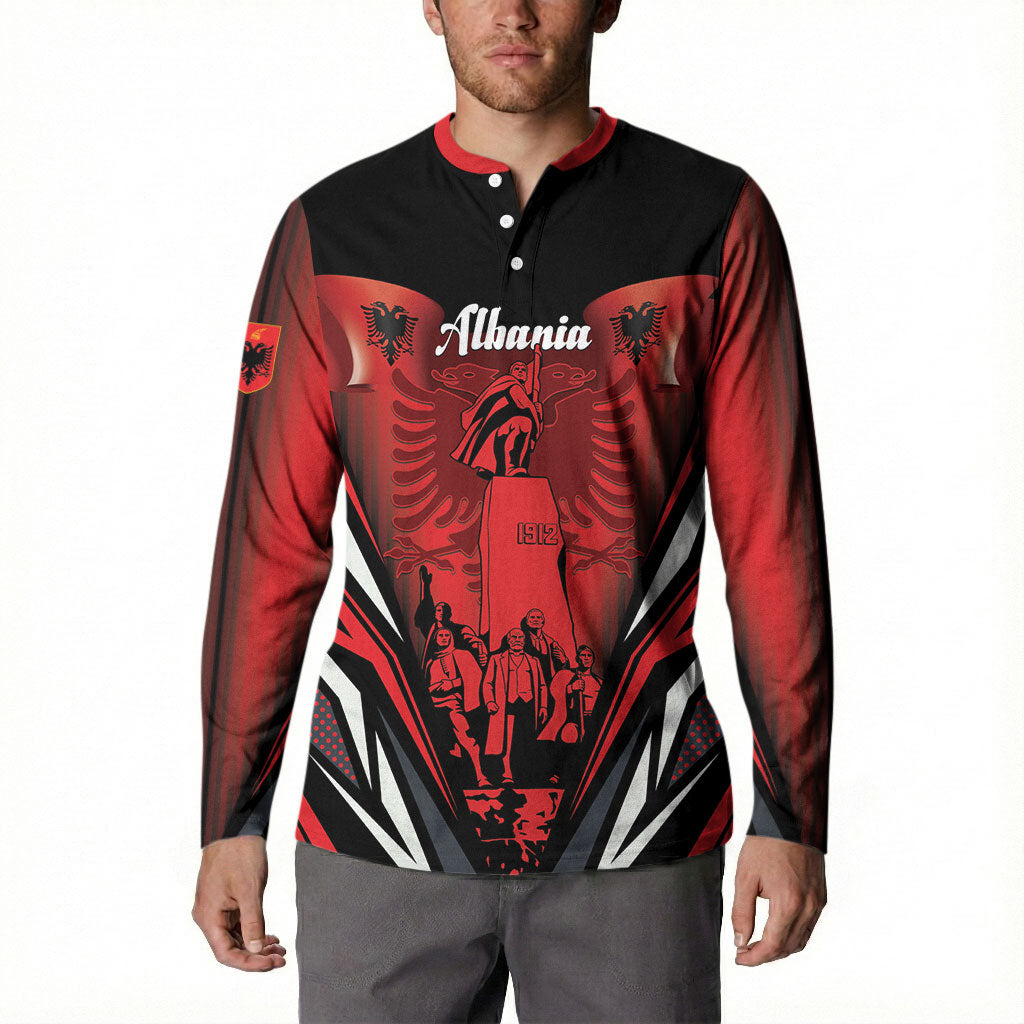 Dita e Flamurit Albania Personalised Button Sweatshirt Independence Monument Black Double-headed Eagle