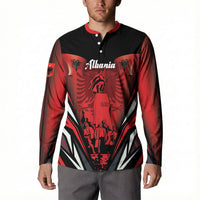 Dita e Flamurit Albania Personalised Button Sweatshirt Independence Monument Black Double-headed Eagle