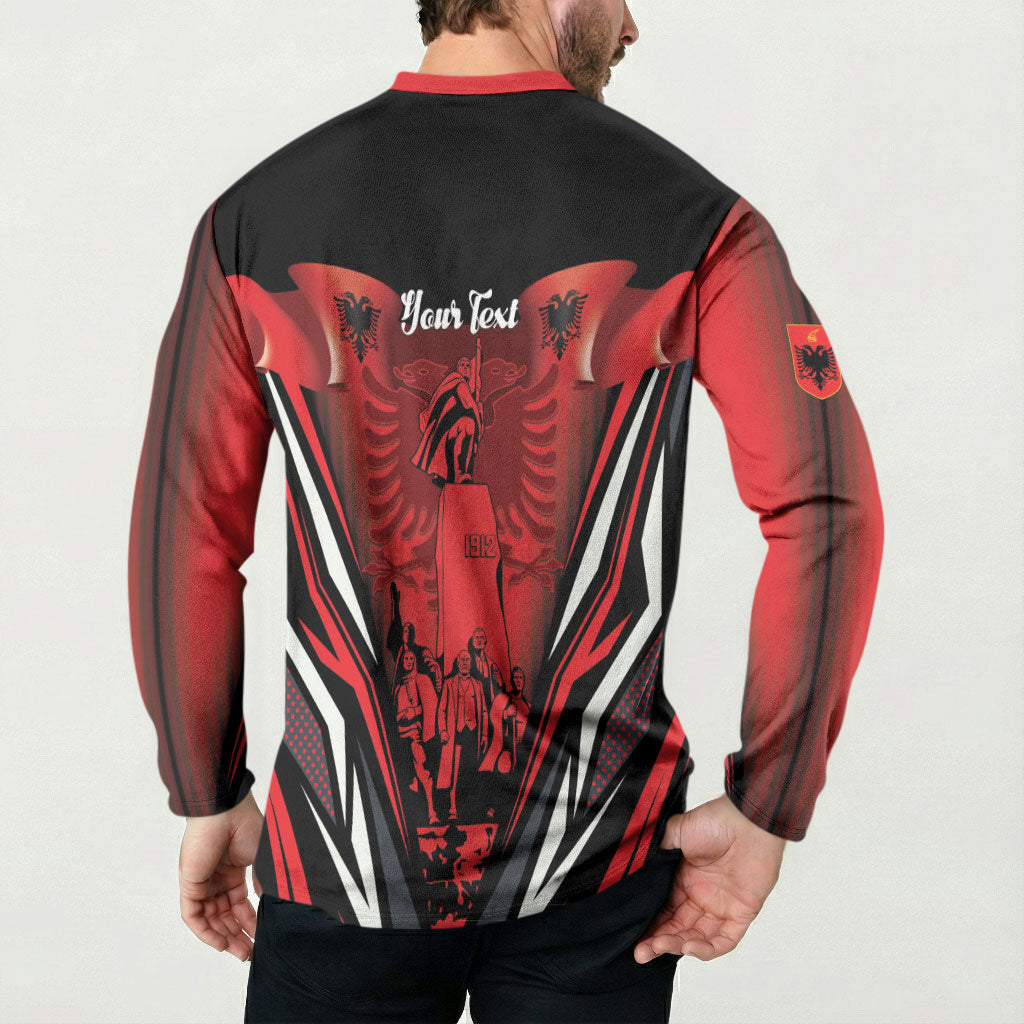 Dita e Flamurit Albania Personalised Button Sweatshirt Independence Monument Black Double-headed Eagle