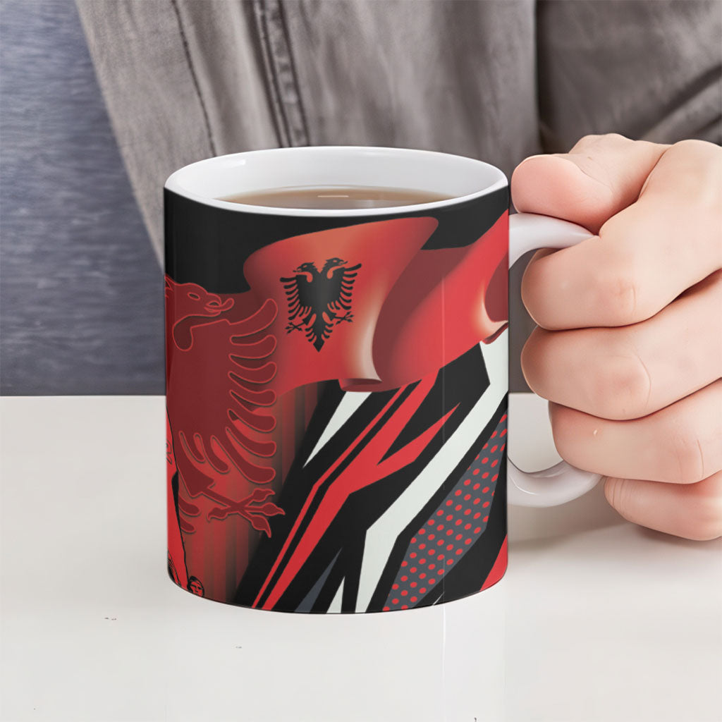 Dita e Flamurit Albania Ceramic Mug Independence Monument Black Double-headed Eagle