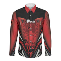 Dita e Flamurit Albania Personalised Long Sleeve Button Shirt Independence Monument Black Double-headed Eagle
