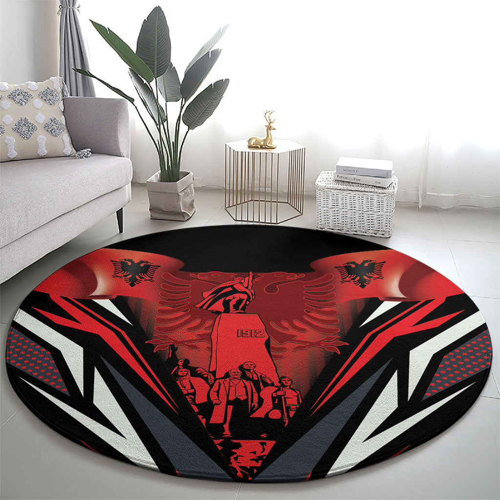 Dita e Flamurit Albania Round Carpet Independence Monument Black Double-headed Eagle