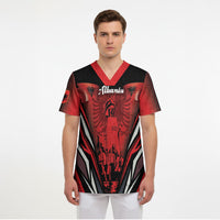 Dita e Flamurit Albania Personalised Scrub Top Independence Monument Black Double-headed Eagle
