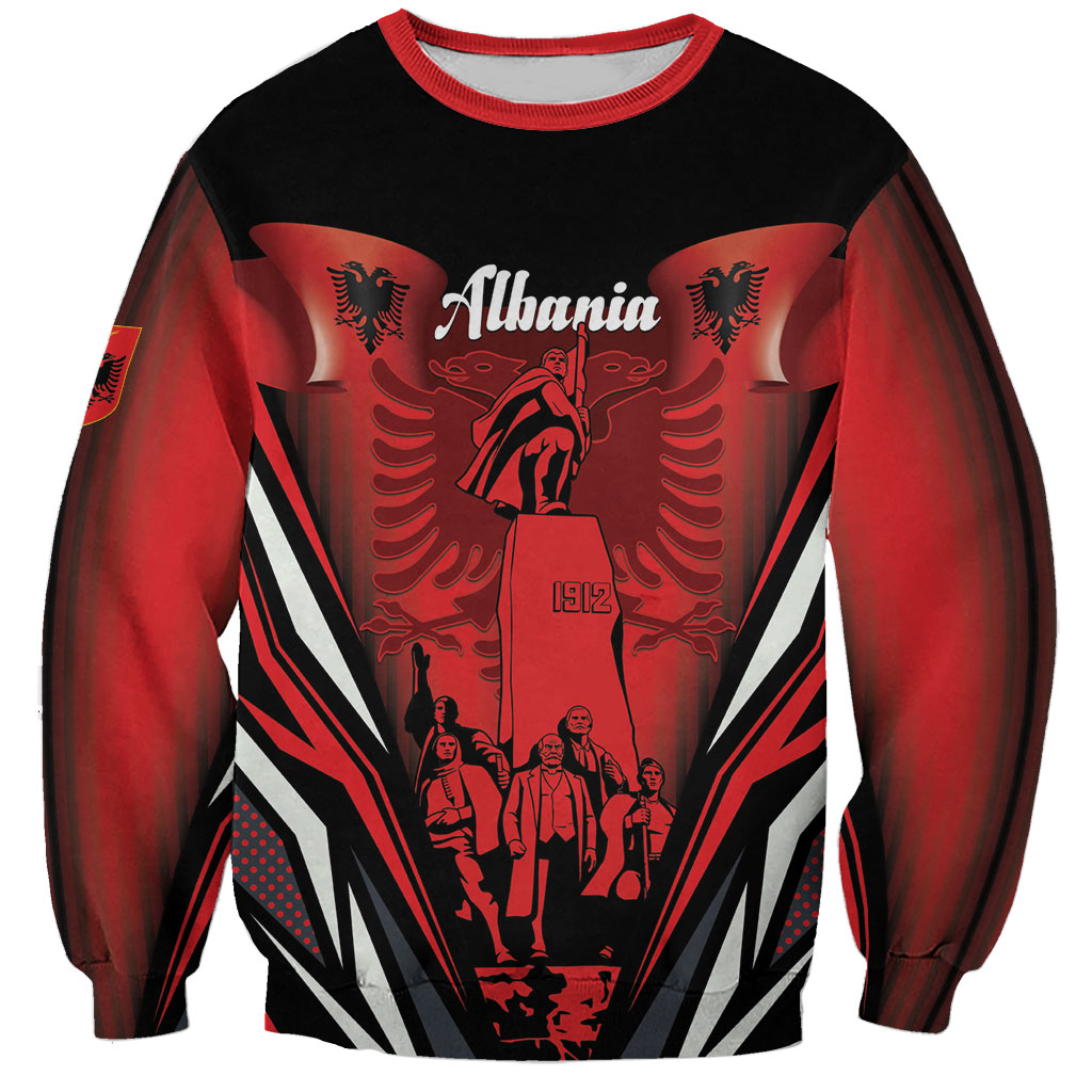 Dita e Flamurit Albania Personalised Sweatshirt Independence Monument Black Double-headed Eagle
