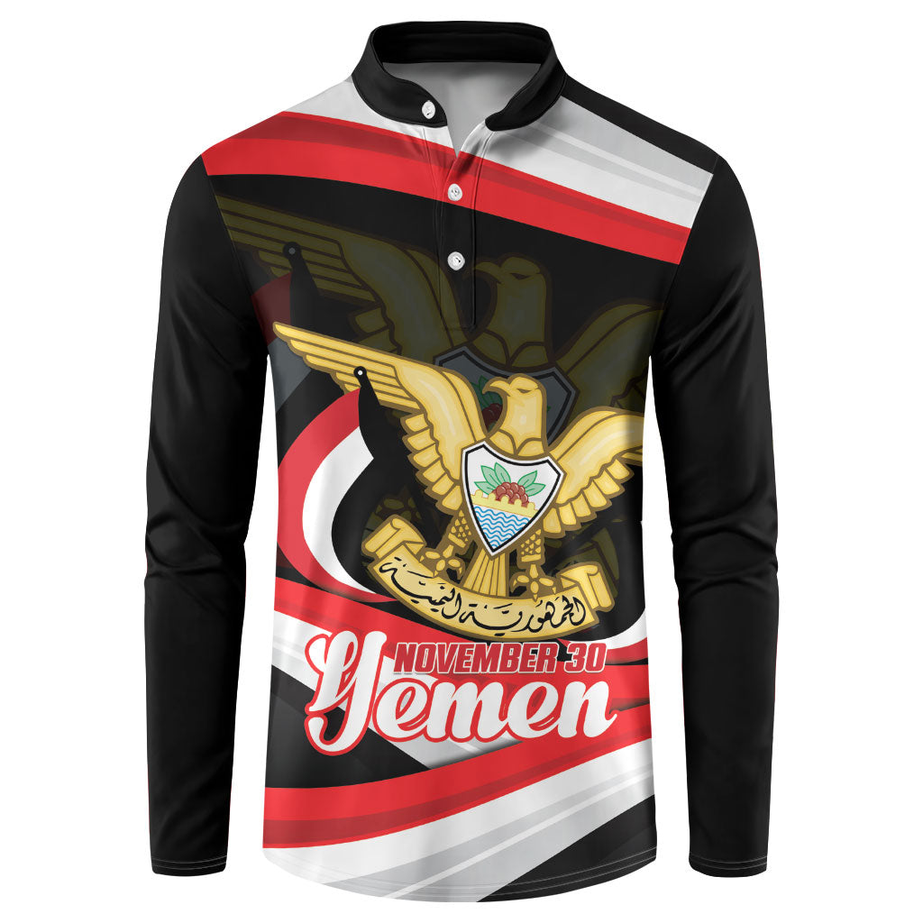 Personalised Yemen Independence Day Button Sweatshirt Happy November 30 Coat Of Arms Curve Flag