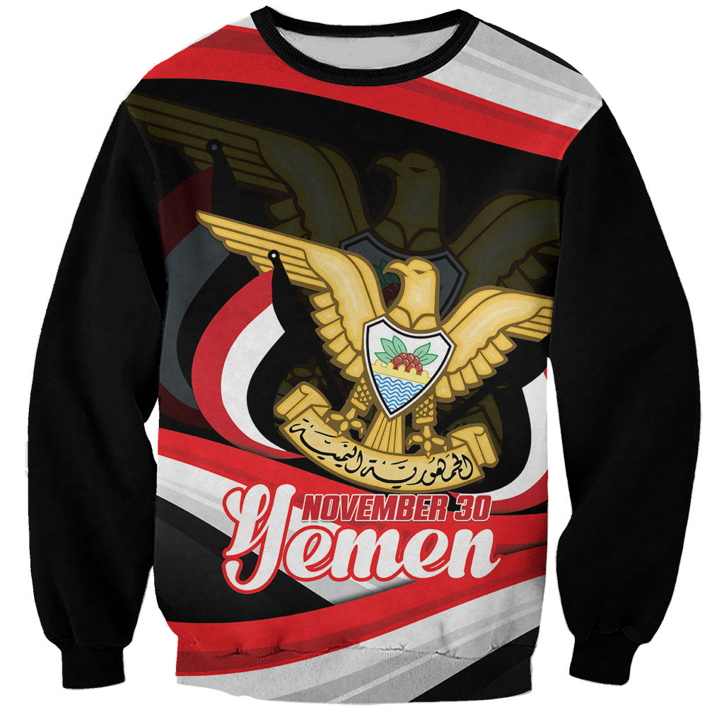 Personalised Yemen Independence Day Sweatshirt Happy November 30 Coat Of Arms Curve Flag