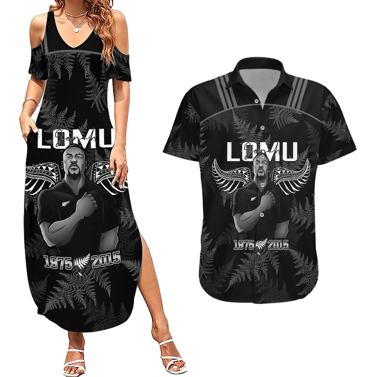 New Zealand Silver Fern Rugby Couples Matching Summer Maxi Dress and Hawaiian Shirt Aotearoa Godfather Proud Gone But Never Forgotten - Wonder Print Shop