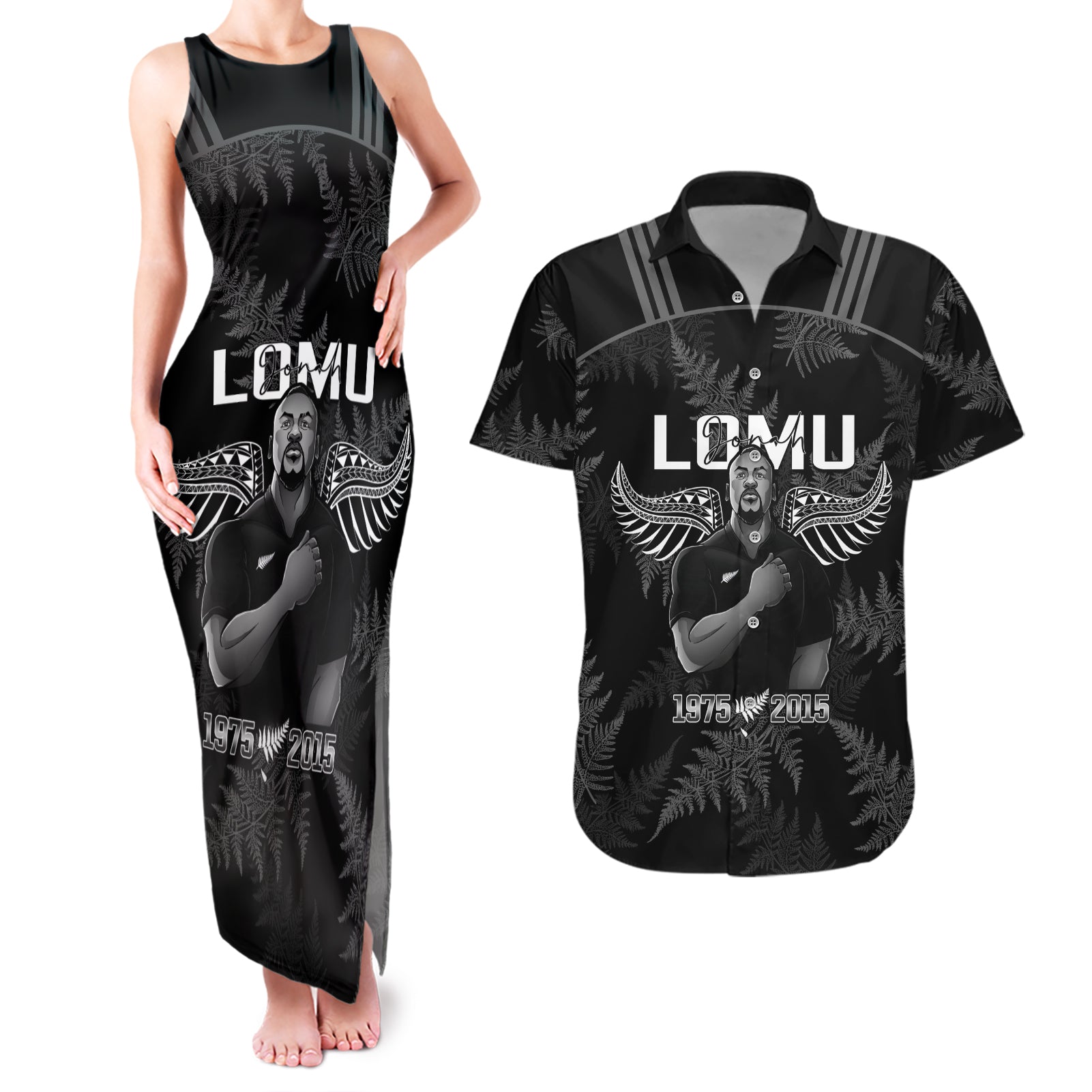 New Zealand Silver Fern Rugby Couples Matching Tank Maxi Dress and Hawaiian Shirt Aotearoa Godfather Proud Gone But Never Forgotten - Wonder Print Shop