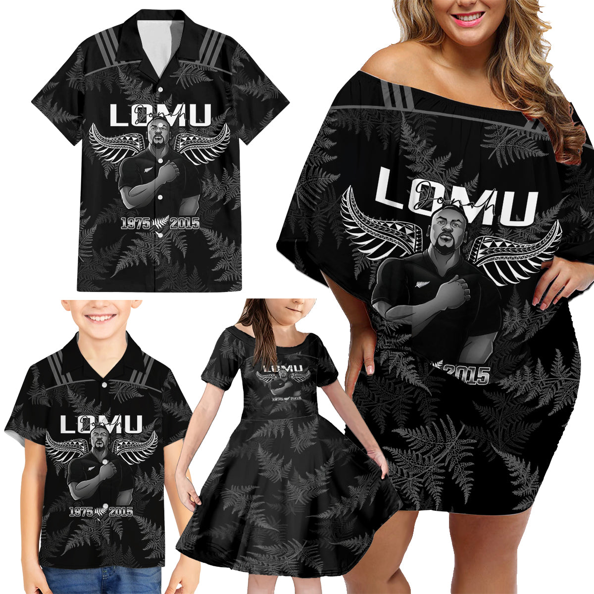 New Zealand Silver Fern Rugby Family Matching Off Shoulder Short Dress and Hawaiian Shirt Aotearoa Godfather Proud Gone But Never Forgotten - Wonder Print Shop