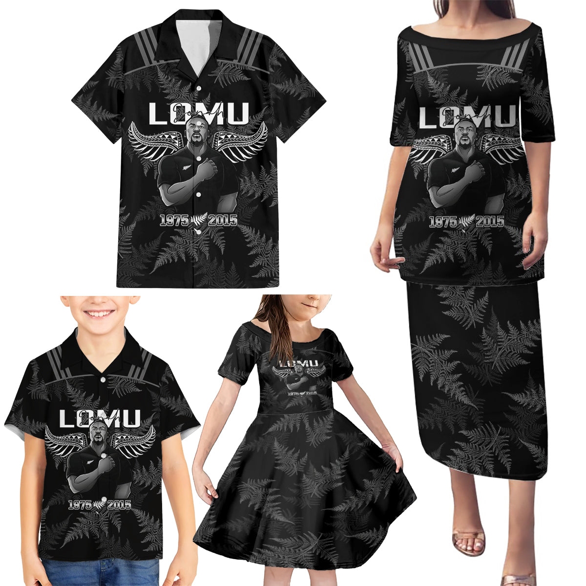 New Zealand Silver Fern Rugby Family Matching Puletasi Dress and Hawaiian Shirt Aotearoa Godfather Proud Gone But Never Forgotten - Wonder Print Shop