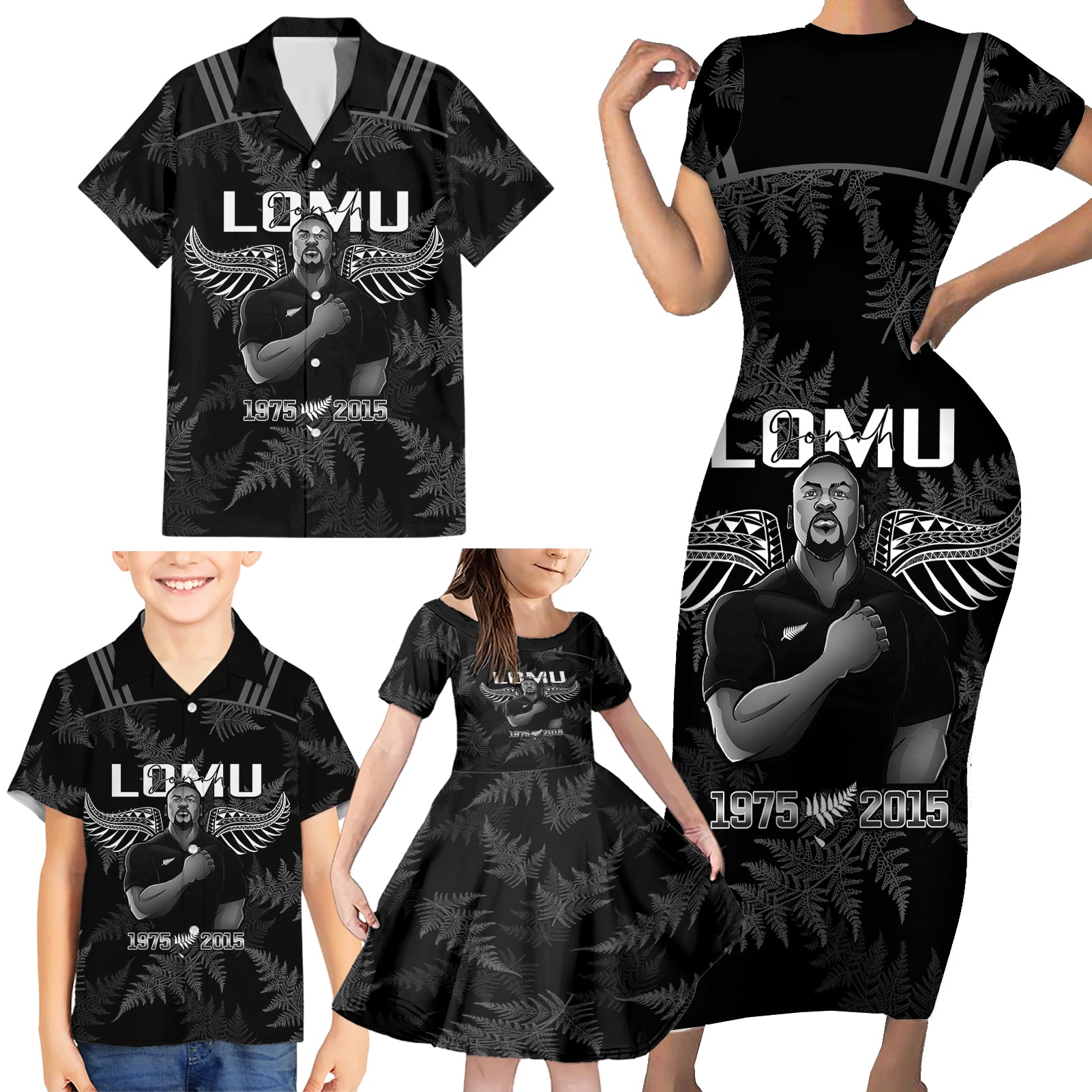 New Zealand Silver Fern Rugby Family Matching Short Sleeve Bodycon Dress and Hawaiian Shirt Aotearoa Godfather Proud Gone But Never Forgotten - Wonder Print Shop