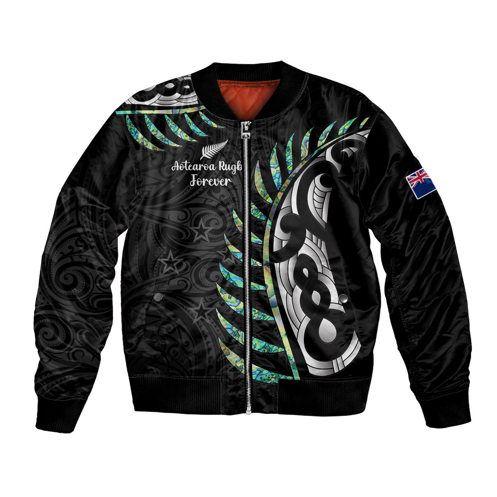 Personalised New Zealand Silver Fern Rugby Bomber Jacket Paua Shell With Champions Trophy History NZ Forever - Wonder Print Shop