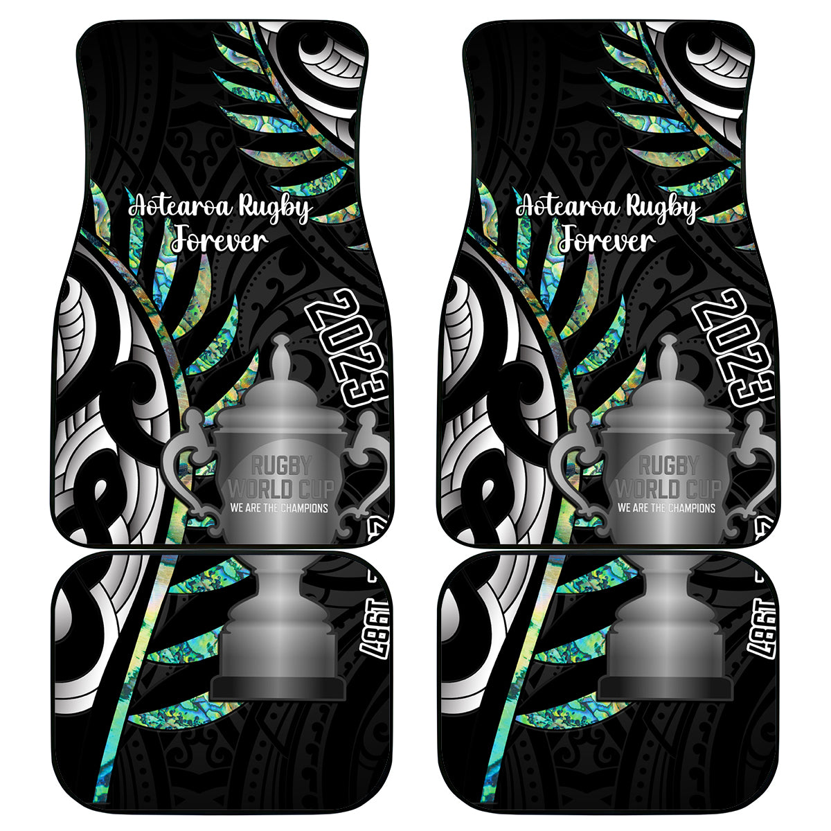 Personalised New Zealand Silver Fern Rugby Car Mats Paua Shell With Champions Trophy History NZ Forever - Wonder Print Shop