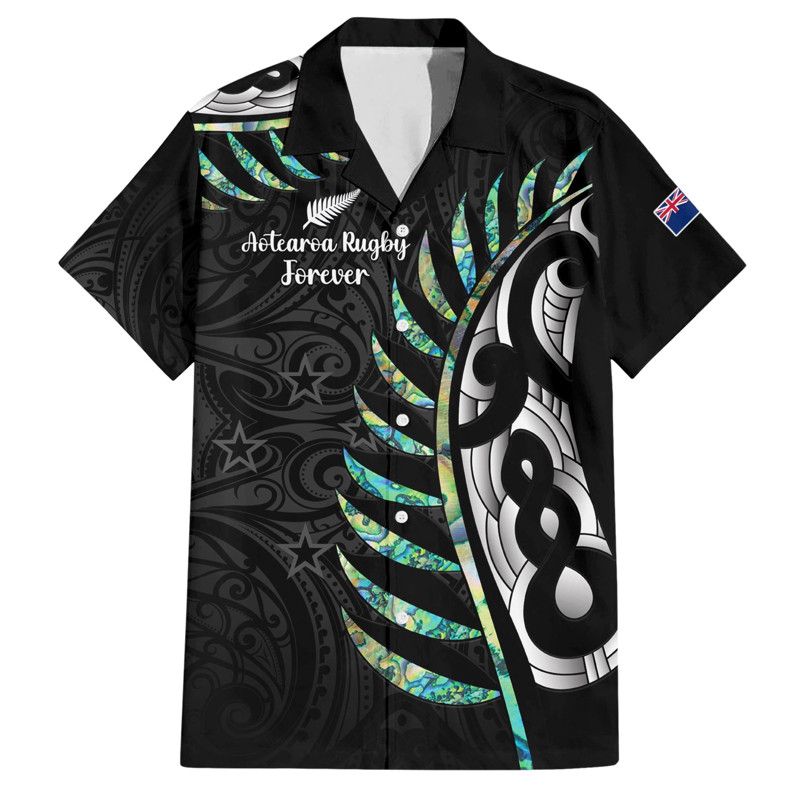 Personalised New Zealand Silver Fern Rugby Hawaiian Shirt Paua Shell With Champions Trophy History NZ Forever - Wonder Print Shop