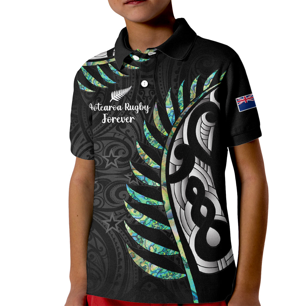 Personalised New Zealand Silver Fern Rugby Kid Polo Shirt Paua Shell With Champions Trophy History NZ Forever - Wonder Print Shop