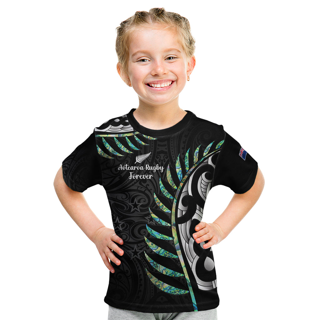 Personalised New Zealand Silver Fern Rugby Kid T Shirt Paua Shell With Champions Trophy History NZ Forever - Wonder Print Shop