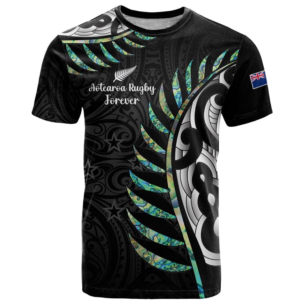 Personalised New Zealand Silver Fern Rugby T Shirt Paua Shell With Champions Trophy History NZ Forever - Wonder Print Shop