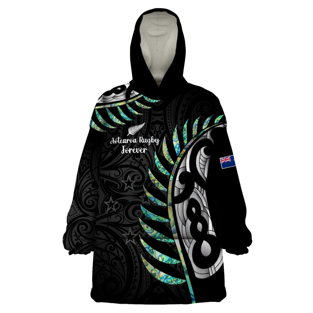 Personalised New Zealand Silver Fern Rugby Wearable Blanket Hoodie Paua Shell With Champions Trophy History NZ Forever - Wonder Print Shop