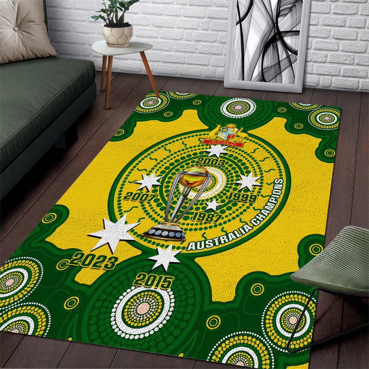 Australia Cricket Area Rug 2023 World Cup 6th Champions Trophy National Color - Wonder Print Shop