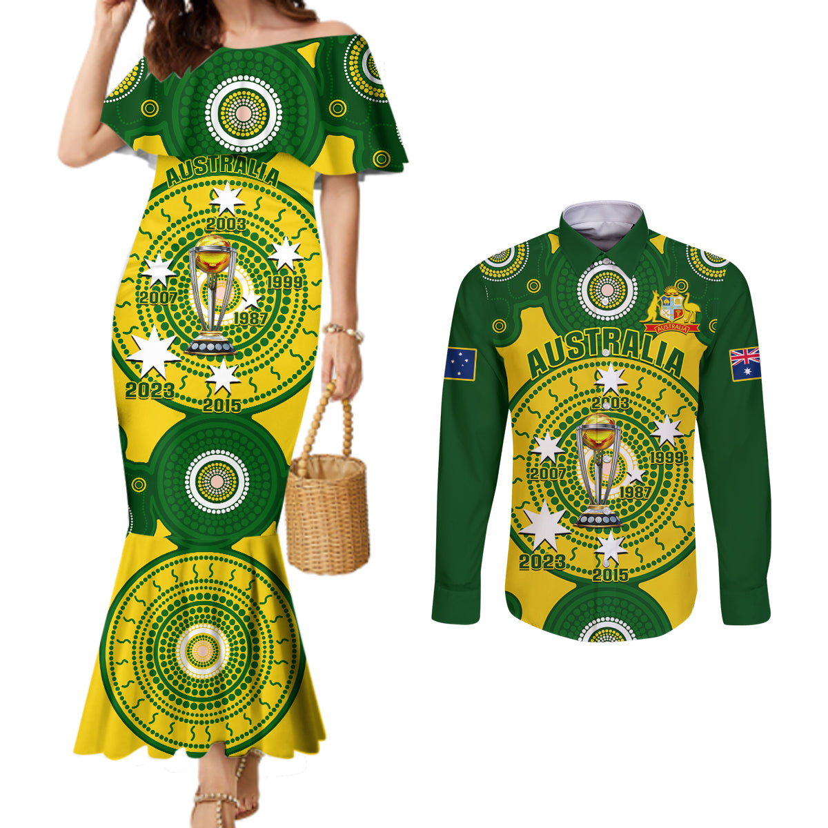 australia-cricket-couples-matching-mermaid-dress-and-long-sleeve-button-shirt-2023-world-cup-6th-champions-trophy-national-color