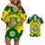 Australia Cricket Couples Matching Off Shoulder Short Dress and Hawaiian Shirt 2023 World Cup 6th Champions Trophy National Color - Wonder Print Shop