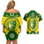 Australia Cricket Couples Matching Off Shoulder Short Dress and Hawaiian Shirt 2023 World Cup 6th Champions Trophy National Color - Wonder Print Shop