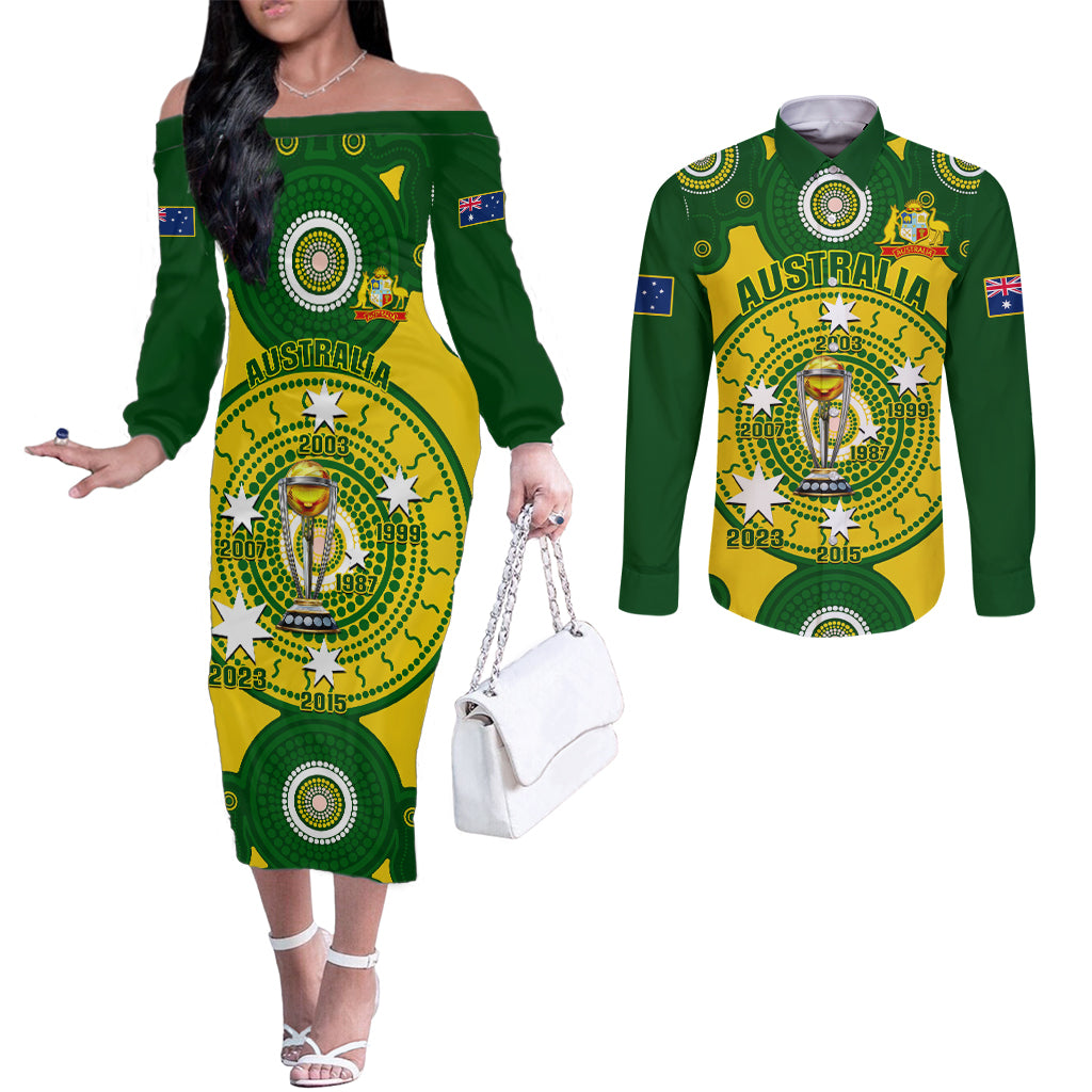 australia-cricket-couples-matching-off-the-shoulder-long-sleeve-dress-and-long-sleeve-button-shirt-2023-world-cup-6th-champions-trophy-national-color