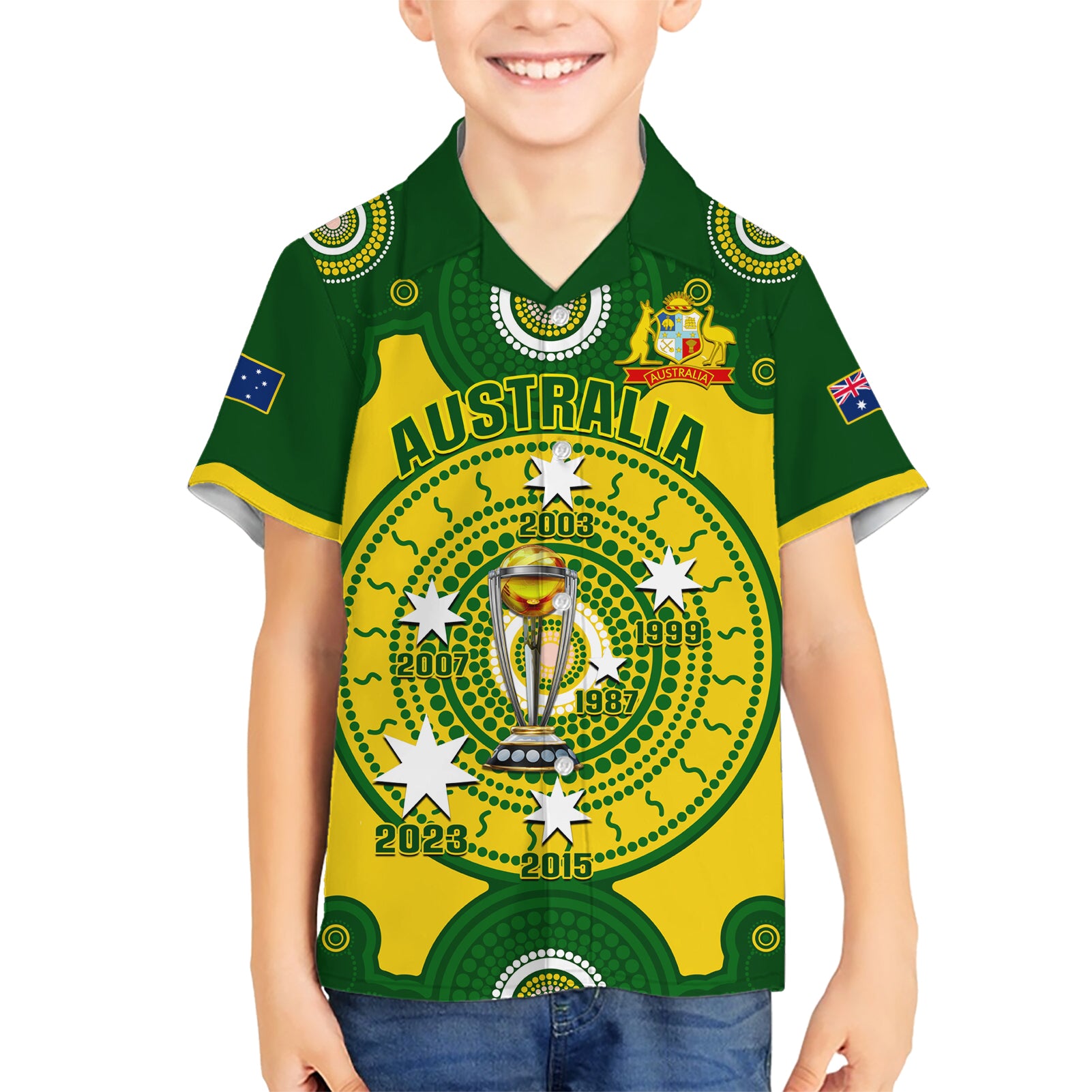 Australia Cricket Kid Hawaiian Shirt 2023 World Cup 6th Champions Trophy National Color - Wonder Print Shop