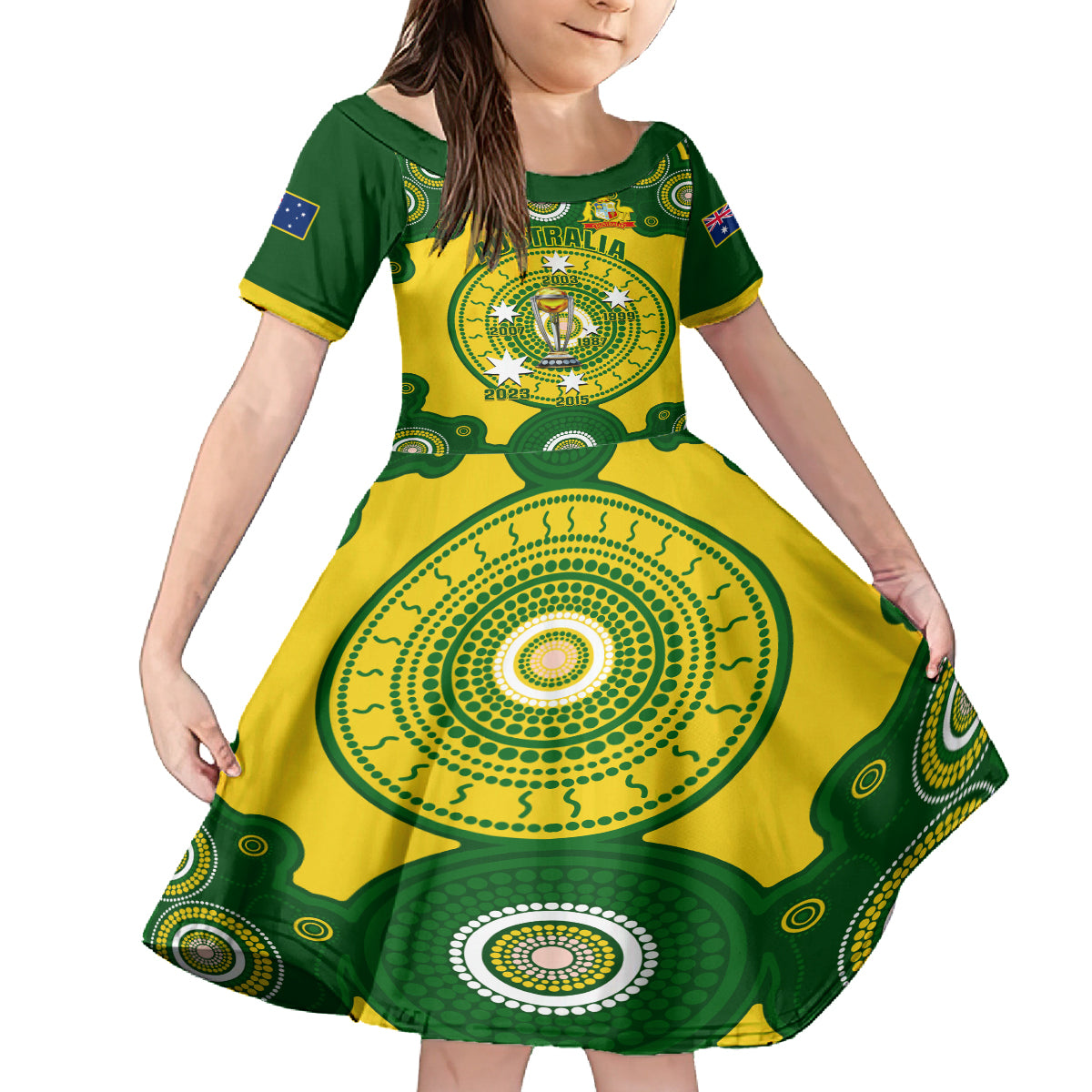 Australia Cricket Kid Short Sleeve Dress 2023 World Cup 6th Champions Trophy National Color - Wonder Print Shop