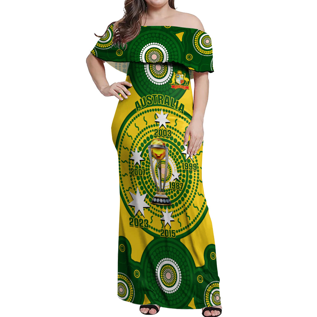 Australia Cricket Off Shoulder Maxi Dress 2023 World Cup 6th Champions Trophy National Color - Wonder Print Shop