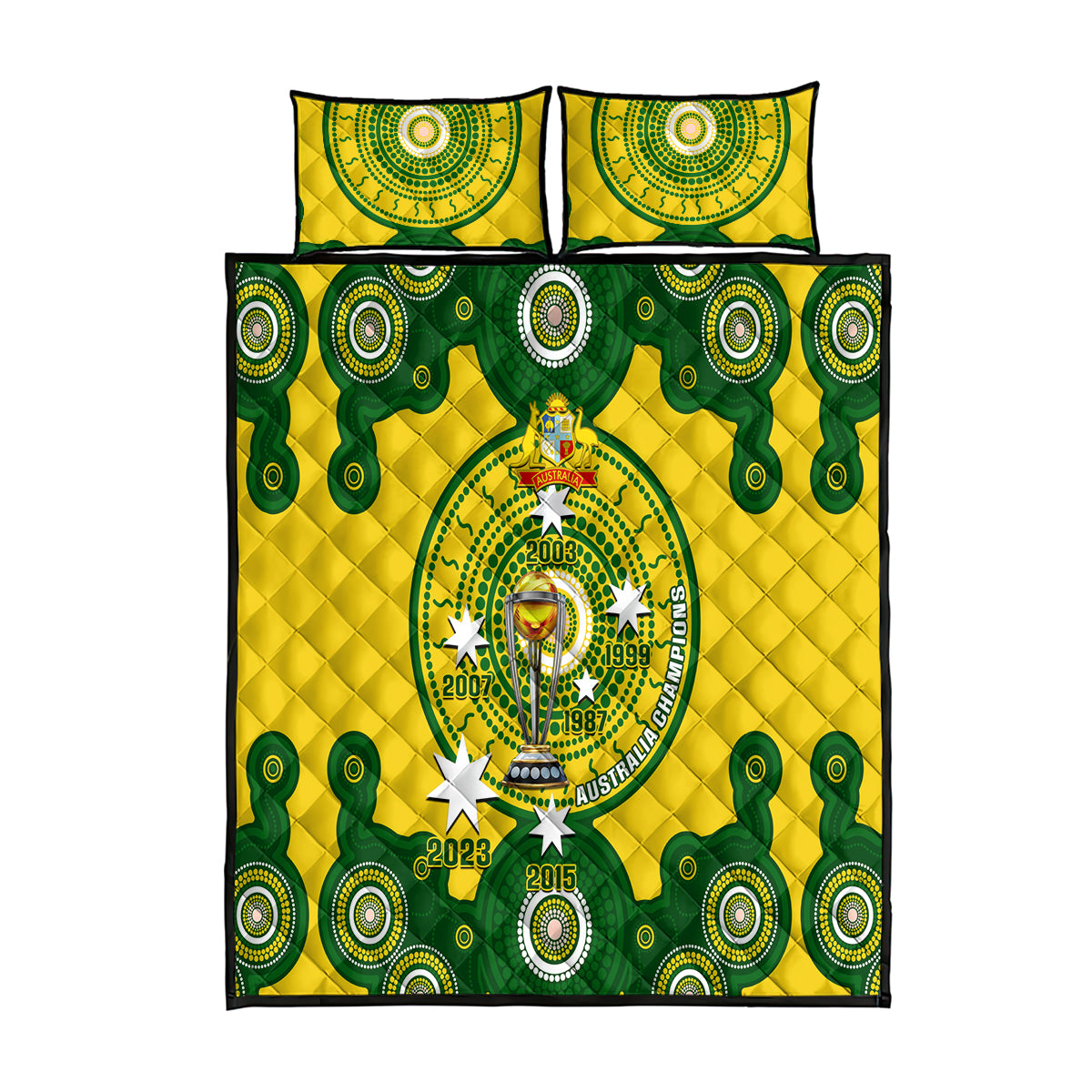 Australia Cricket Quilt Bed Set 2023 World Cup 6th Champions Trophy National Color - Wonder Print Shop