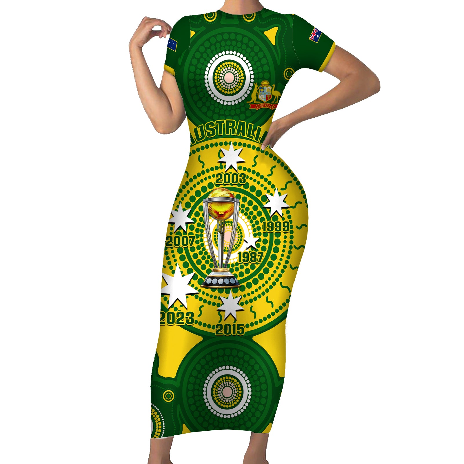 australia-cricket-short-sleeve-bodycon-dress-2023-world-cup-6th-champions-trophy-national-color