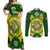 Personalised Australia Cricket Couples Matching Off Shoulder Maxi Dress and Long Sleeve Button Shirt 2023 World Cup 6th Champions Trophy National Color - Wonder Print Shop