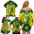 Personalised Australia Cricket Family Matching Off Shoulder Short Dress and Hawaiian Shirt 2023 World Cup 6th Champions Trophy National Color - Wonder Print Shop