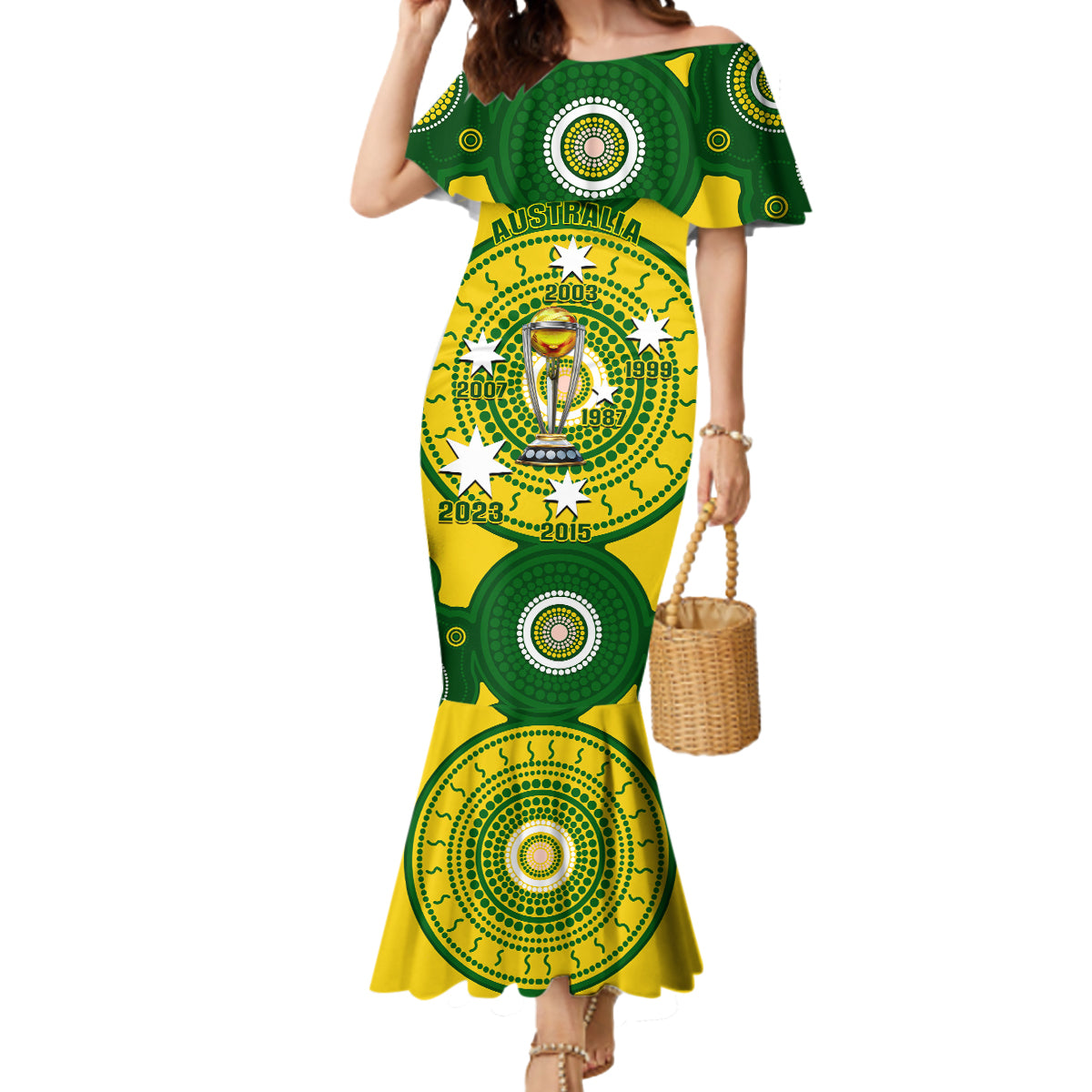 Personalised Australia Cricket Mermaid Dress 2023 World Cup 6th Champions Trophy National Color - Wonder Print Shop