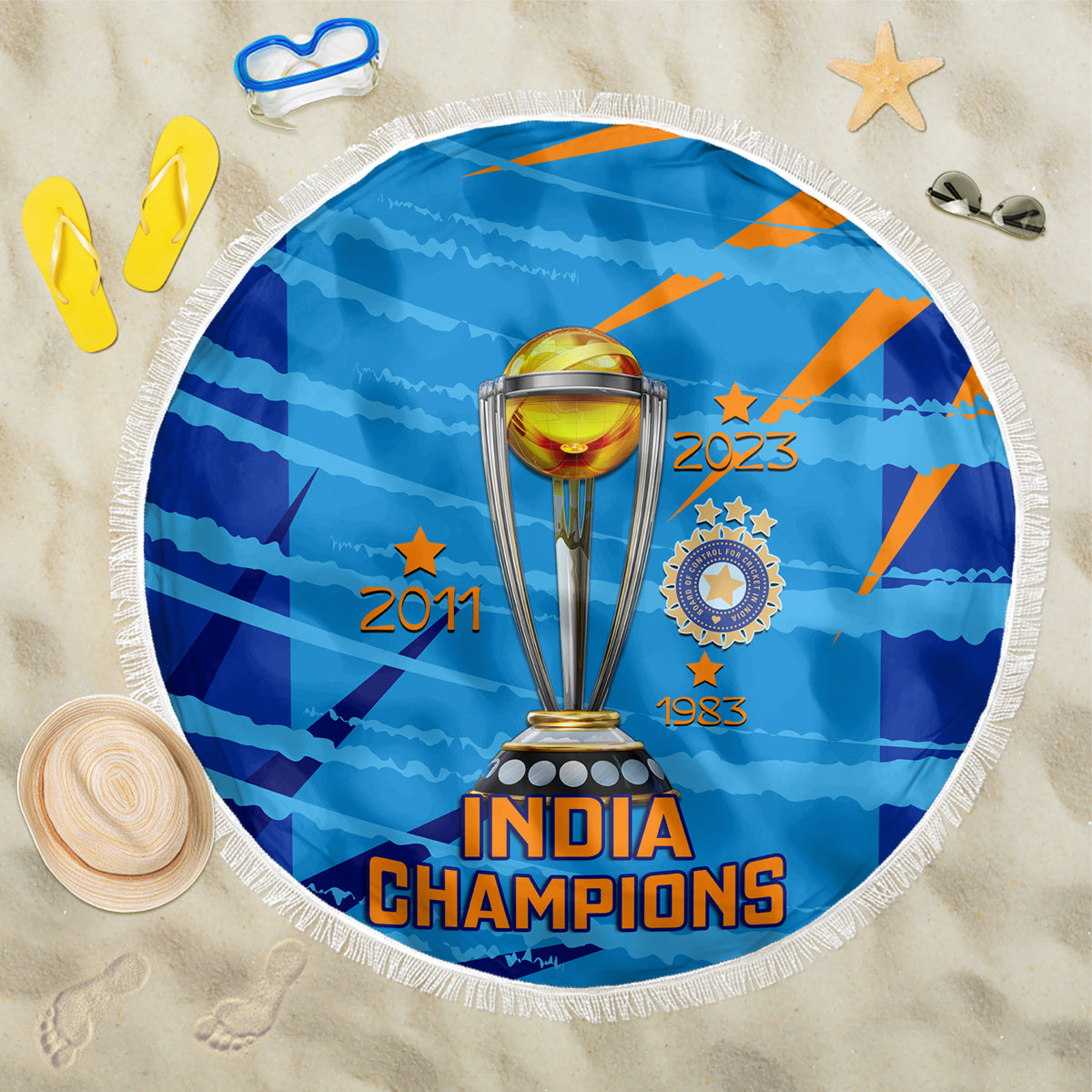 Custom India Cricket Beach Blanket 2023 World Cup 3rd Champions Proud - Wonder Print Shop