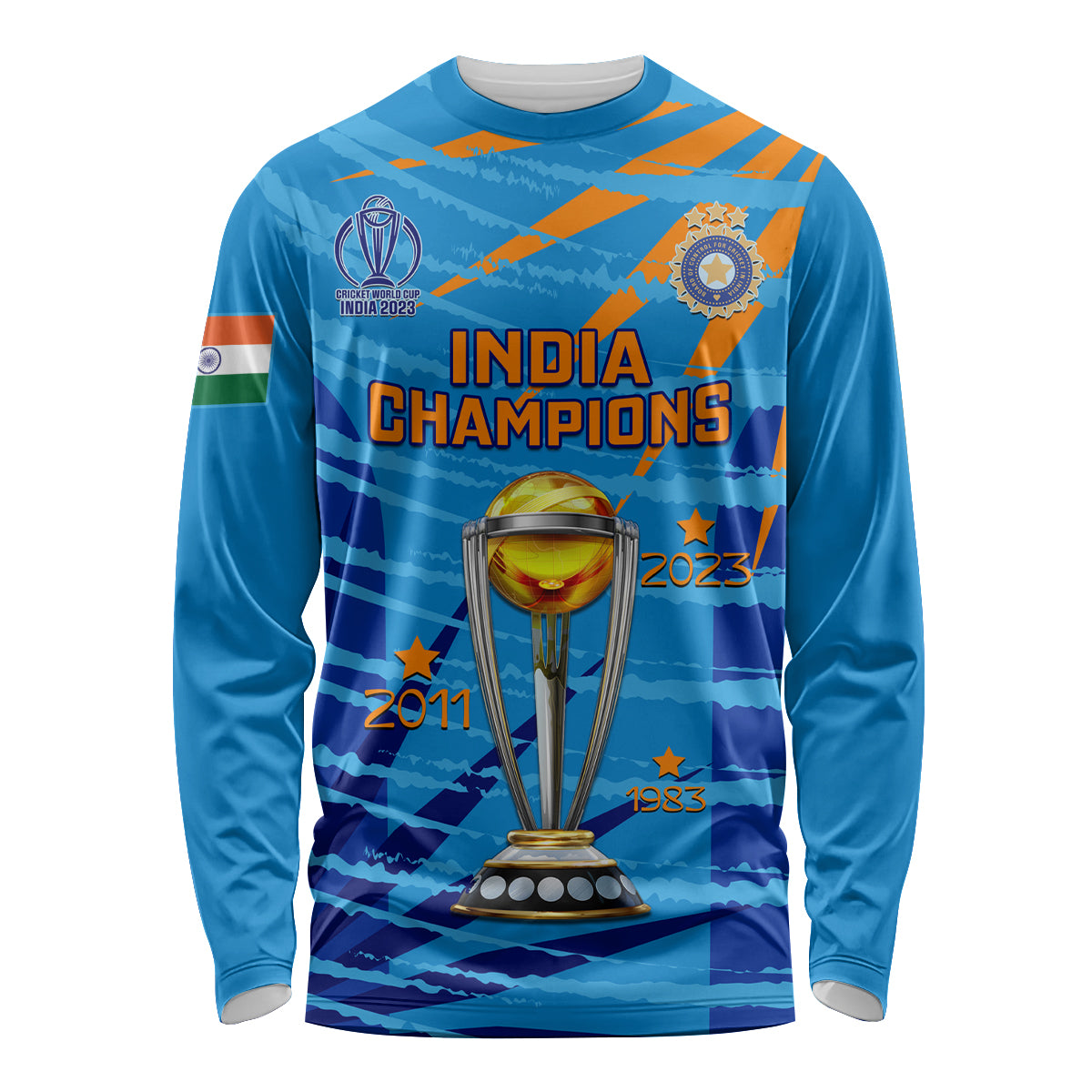 Custom India Cricket Long Sleeve Shirt 2023 World Cup 3rd Champions Proud - Wonder Print Shop