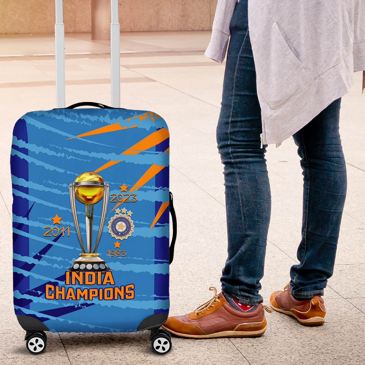 Custom India Cricket Luggage Cover 2023 World Cup 3rd Champions Proud - Wonder Print Shop